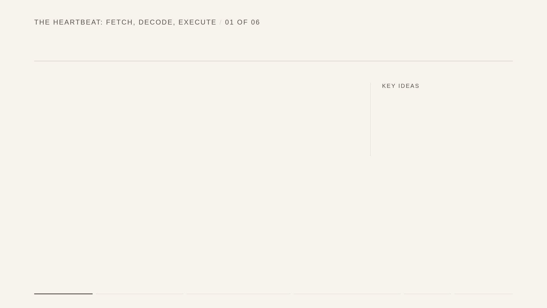 A frame from lesson 2, The Heartbeat: Fetch, Decode, Execute
