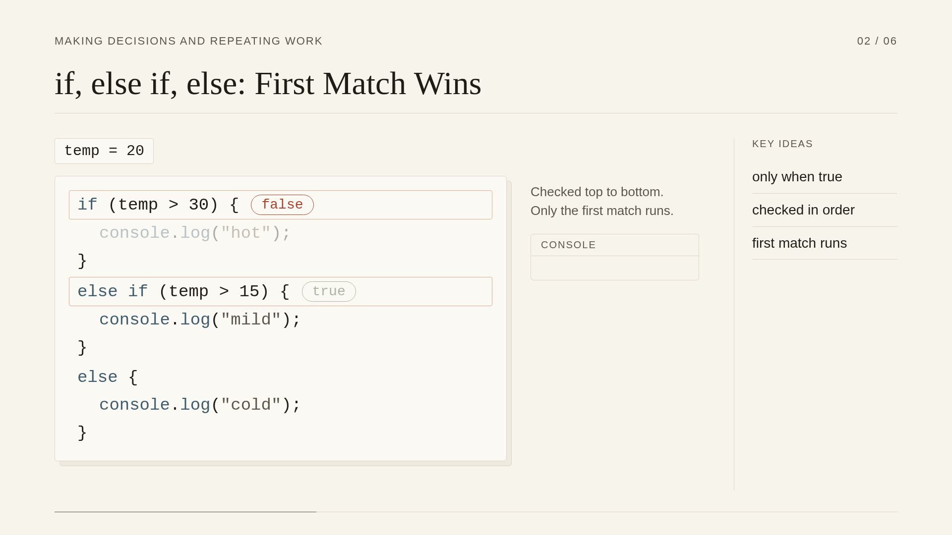 A frame from lesson 2, Making Decisions and Repeating Work