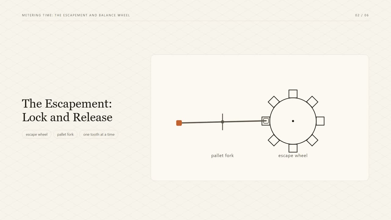 A frame from lesson 2, Metering Time: the Escapement and Balance Wheel