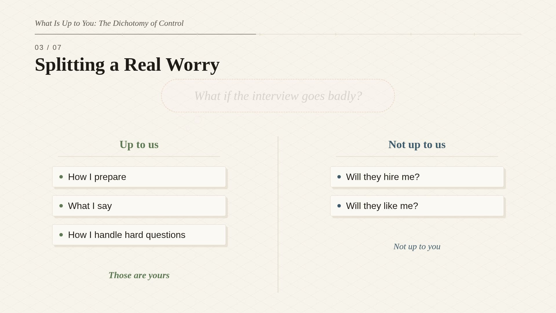 A frame from lesson 1, What Is Up to You: The Dichotomy of Control