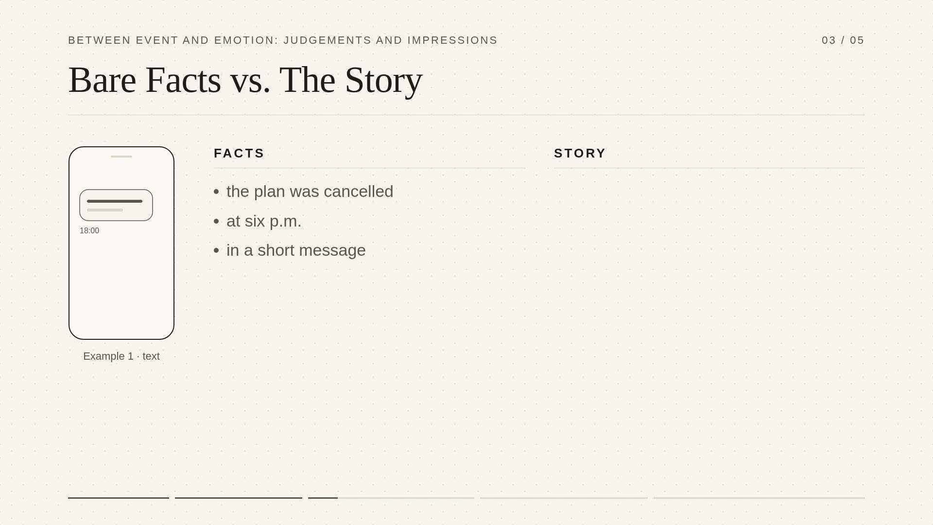 A frame from lesson 2, Between Event and Emotion: Judgements and Impressions